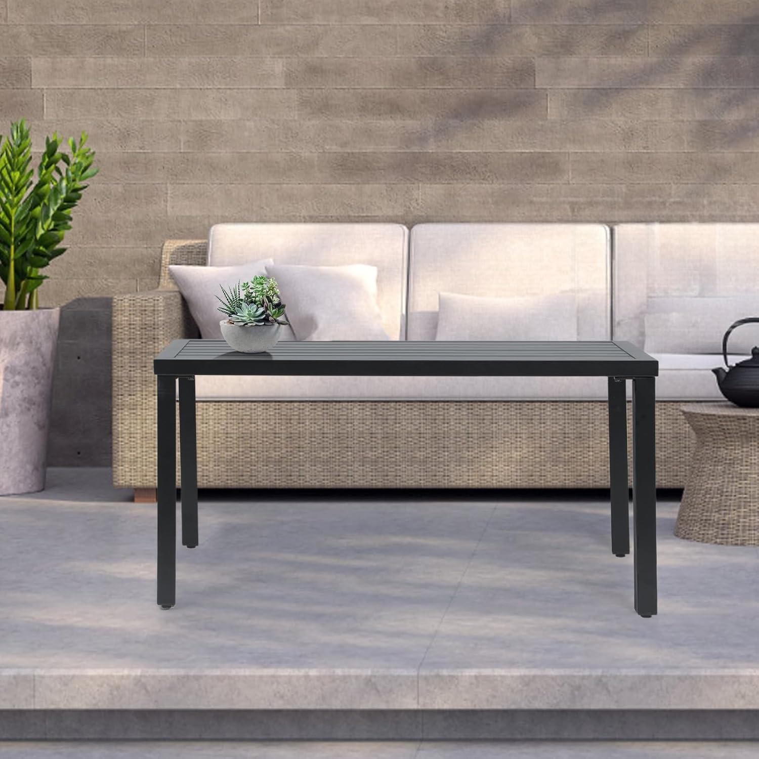 Athena Collection Small Outdoor Patio Coffee Table, 20 x 35 Retangular Metal Outdoor Patio End Table with Slatted Tabletop Waterproof for Indoor, Outside, Bistro, Balcony, Garden, Black