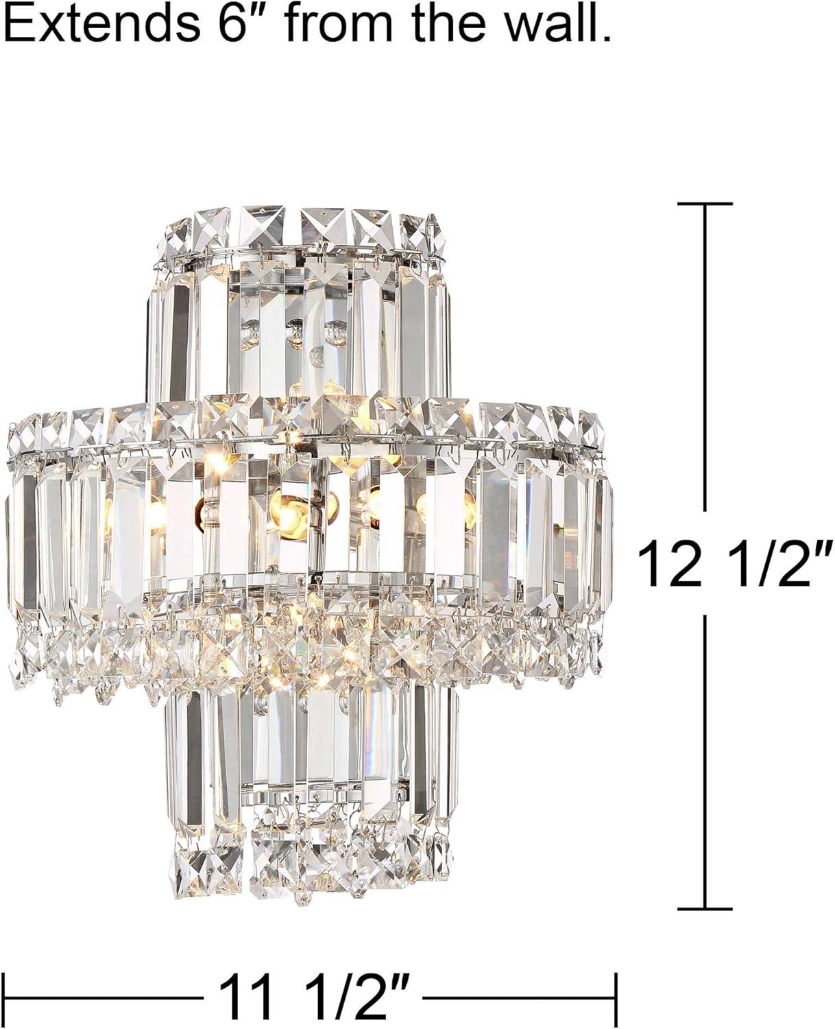 Vienna Full Spectrum Magnificence Wall Light Sconce Chrome Hardwire 11 1/2" 4-Light LED Fixture Tiered Clear Crystal for Bedroom Bathroom Vanity Home