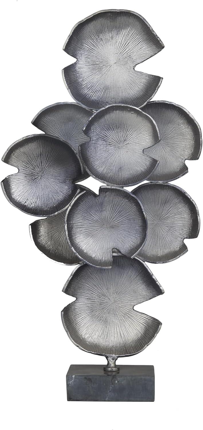 Gray Aluminum Layered Disk Abstract Sculpture with Black Base