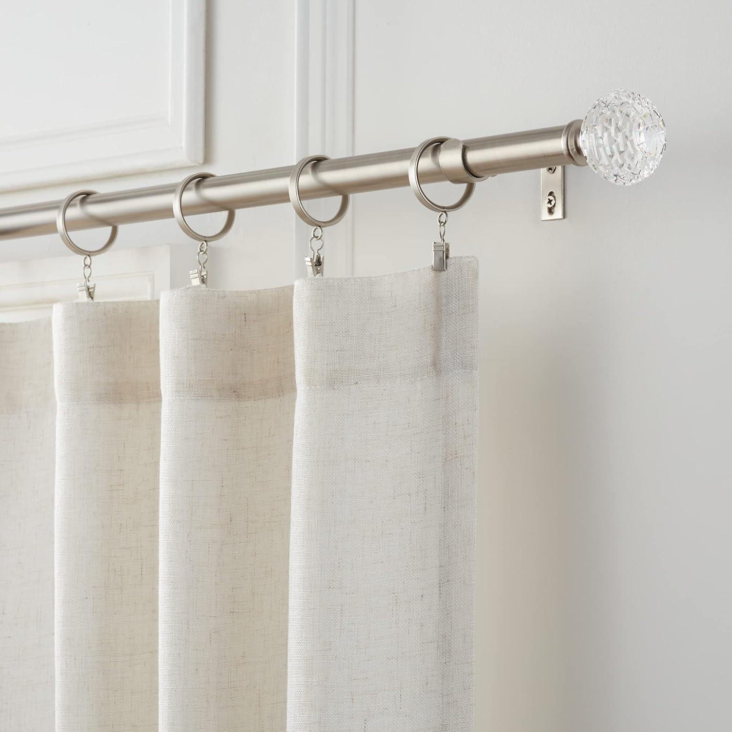 MODE Mode Premium Collection 1 in Diameter Curtain Rod Set with Round Cut Crystal Finials and Steel Wall Mounted Adjustable Rod