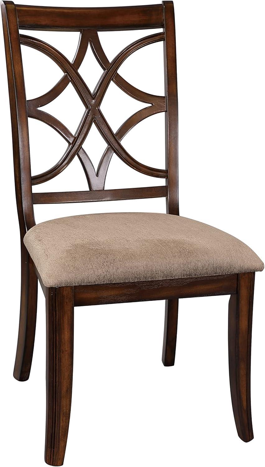 Solid Wooden Side Chair With Beige Fabric Seat, Cherry Brown and Beige (Set Of 2)- Saltoro Sherpi