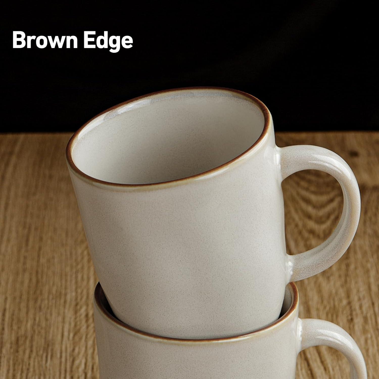 FAST APPLIANCES LLC Coffee Mugs Set Of 4, Ocean Square 13Oz Coffee Cup Set With Handle For Cocoa, Milk, Hot Chocolate, Tea, Water, Stoneware Cups For Kitchen, Microwave And Dishwasher Safe, Vanilla White