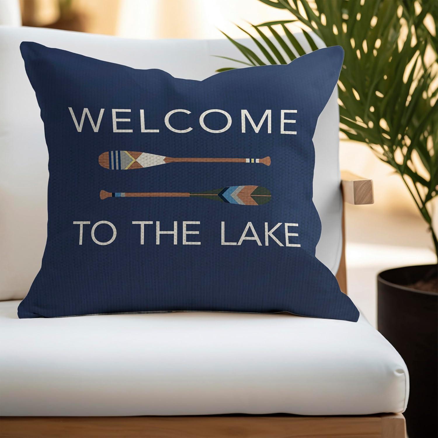 The Lake House Lake Throw Pillow Case, 18 x 18 Inch Set of 4, Lake Paddle Decor, Lake House Rules Decor, Lake House Decor, Lake House Room Decor Pillows Cover for Sofa Couch Bed (Blue)