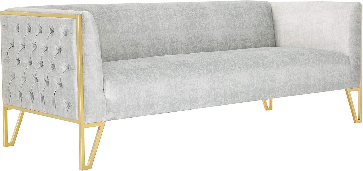 Manhattan Comfort 2pc Vector Sofa and Armchair Set Gray: Velvet Upholstery, Metal & Wood Frame, No Assembly Required