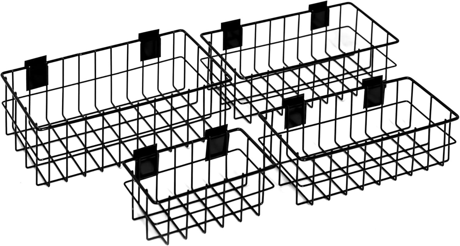 Slat Wall Baskets, Slat Wall Accessories, Metal Wire Hanging Baskets, Slat Wall Organizer (Set of 4)