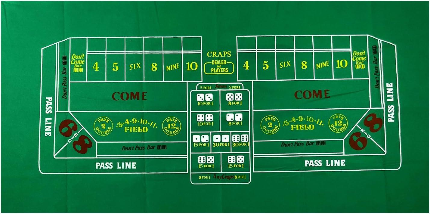 Craps Table Top Felt Layout - 36" x 72" Rectangle Las Vegas Style Green Casino Poker Table Cover Mat, Great for Poker Game Night Events Theme Party Fundraisers & Gatherings