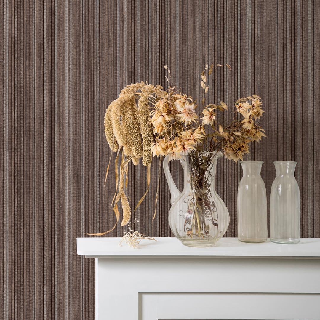 Tempaper Textured Faux Grasscloth Brown & Metallic Silver Peel and Stick Wallpaper, 20.5" x 16.5'