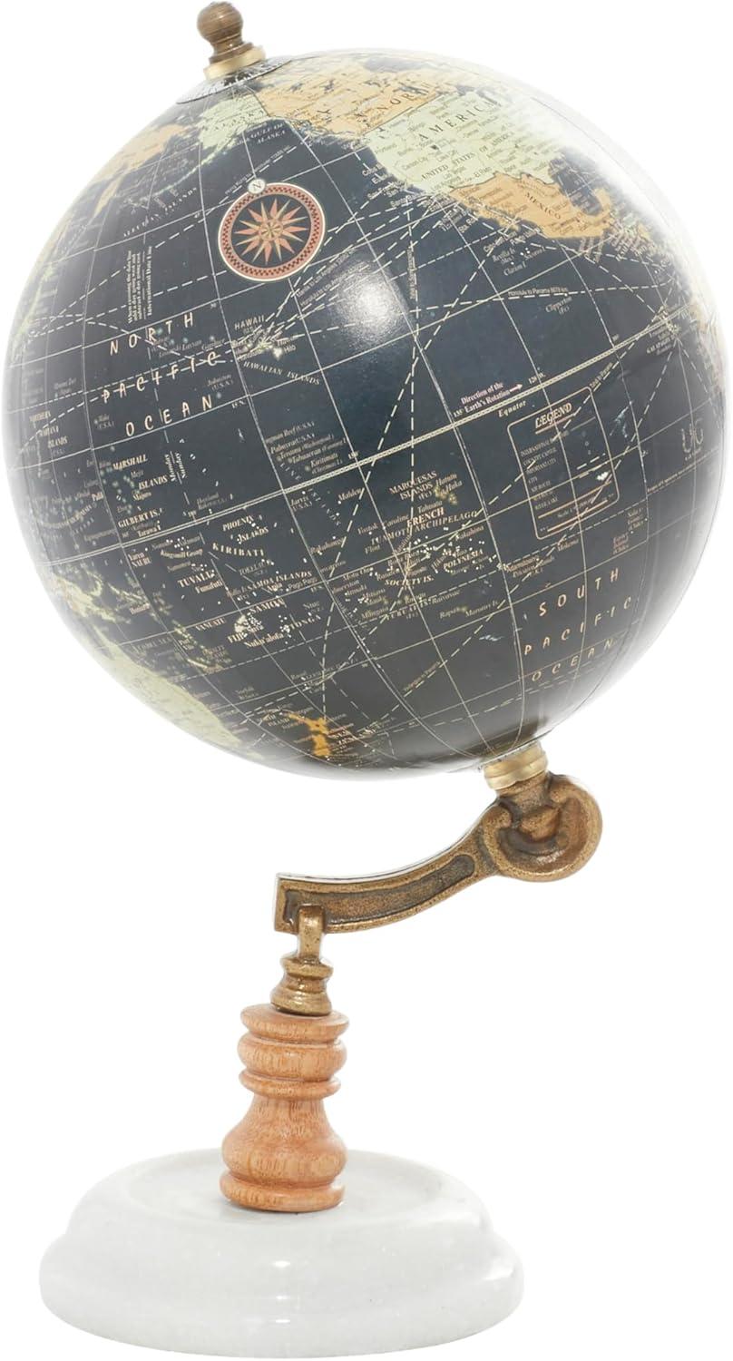 Black Mango Wood Globe with Marble Base, 7" x 11"