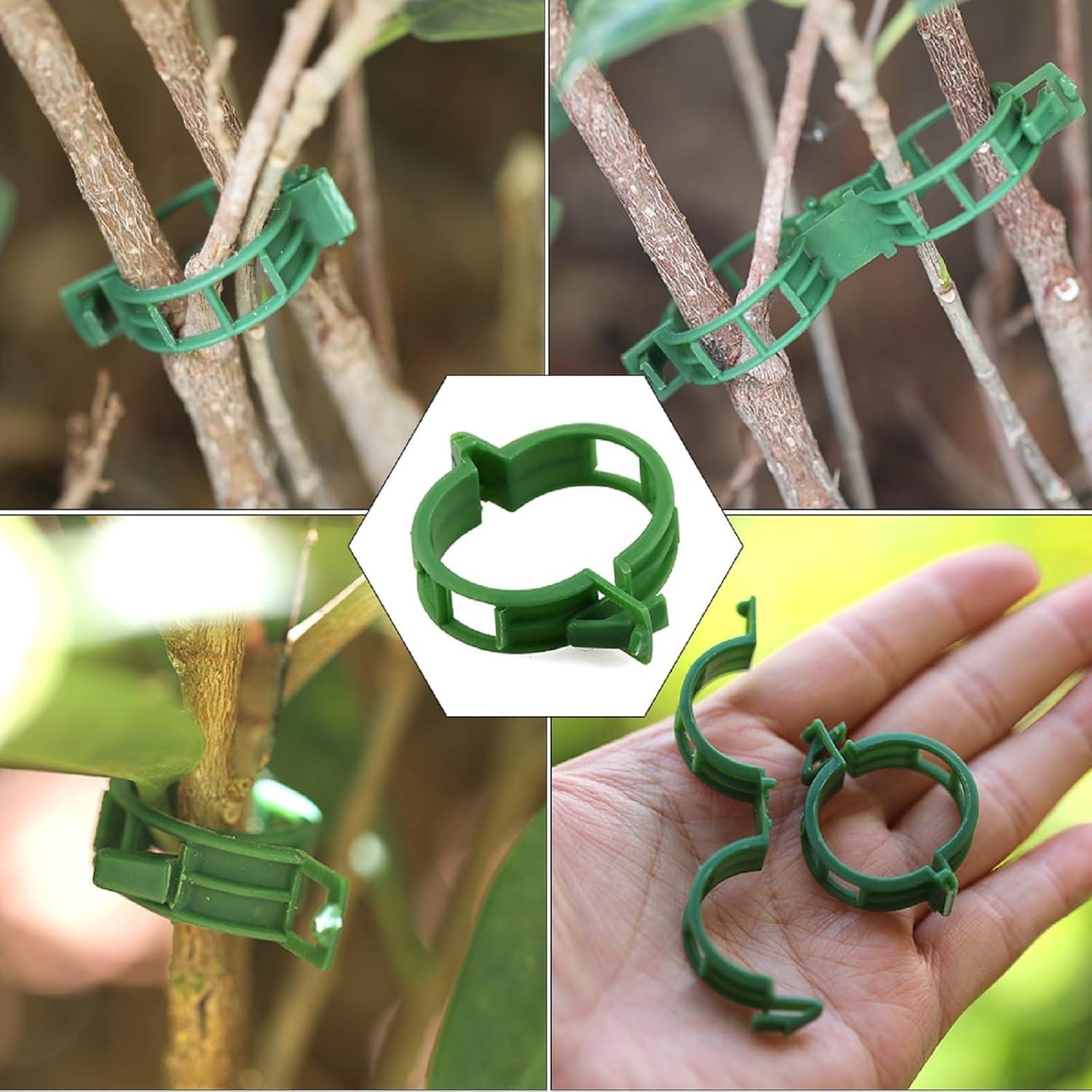 Plant Support Clips, Plastic Plant Clips for Climbing Plants, Reusable Garden Clips for Tomato and Other Vine Plants, Trellis Clips to Grow Upright Makes Plants Healthier (Green, 100pcs)