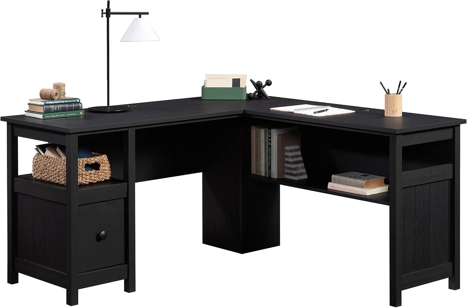 Raven Oak L-Shaped Desk with Drawer and Filing Cabinet