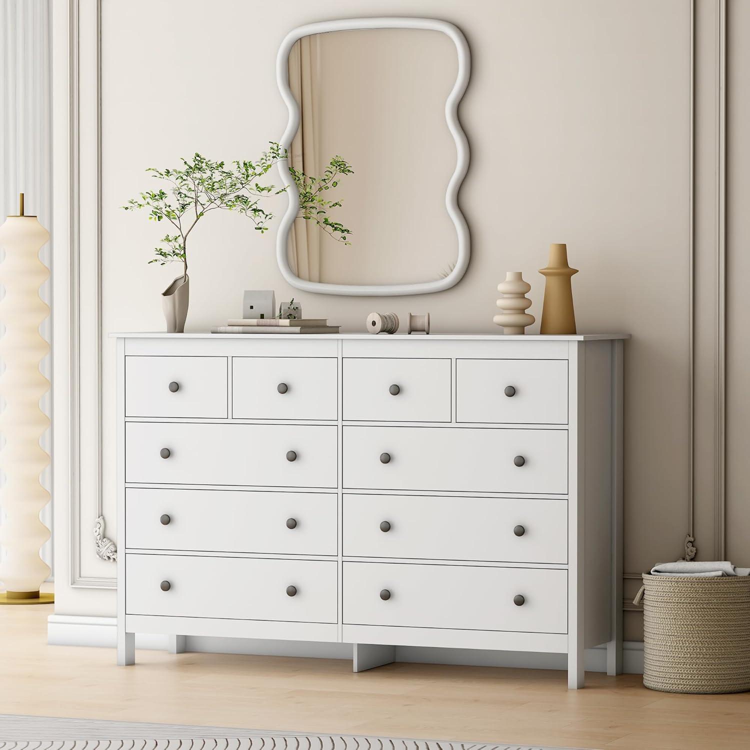50" Modern White Dressers& Chests of Drawers, 8 Drawer Wide Dresser for Bedroom, Living Room