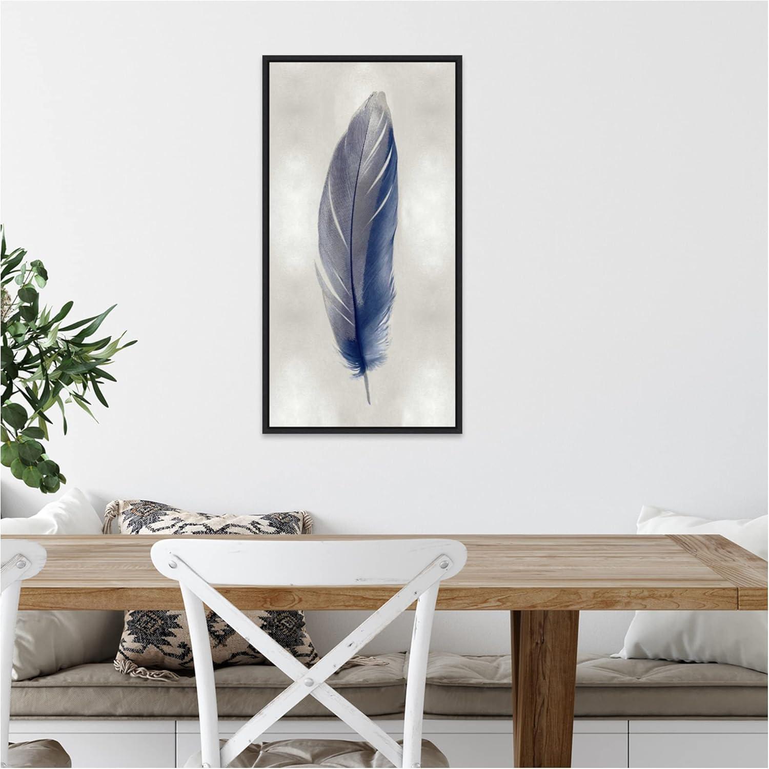 Amanti Art Blue Feather on Silver II by Julia Bosco Canvas Wall Art Print Framed 14-in. x 27-in. in Sylvie Black