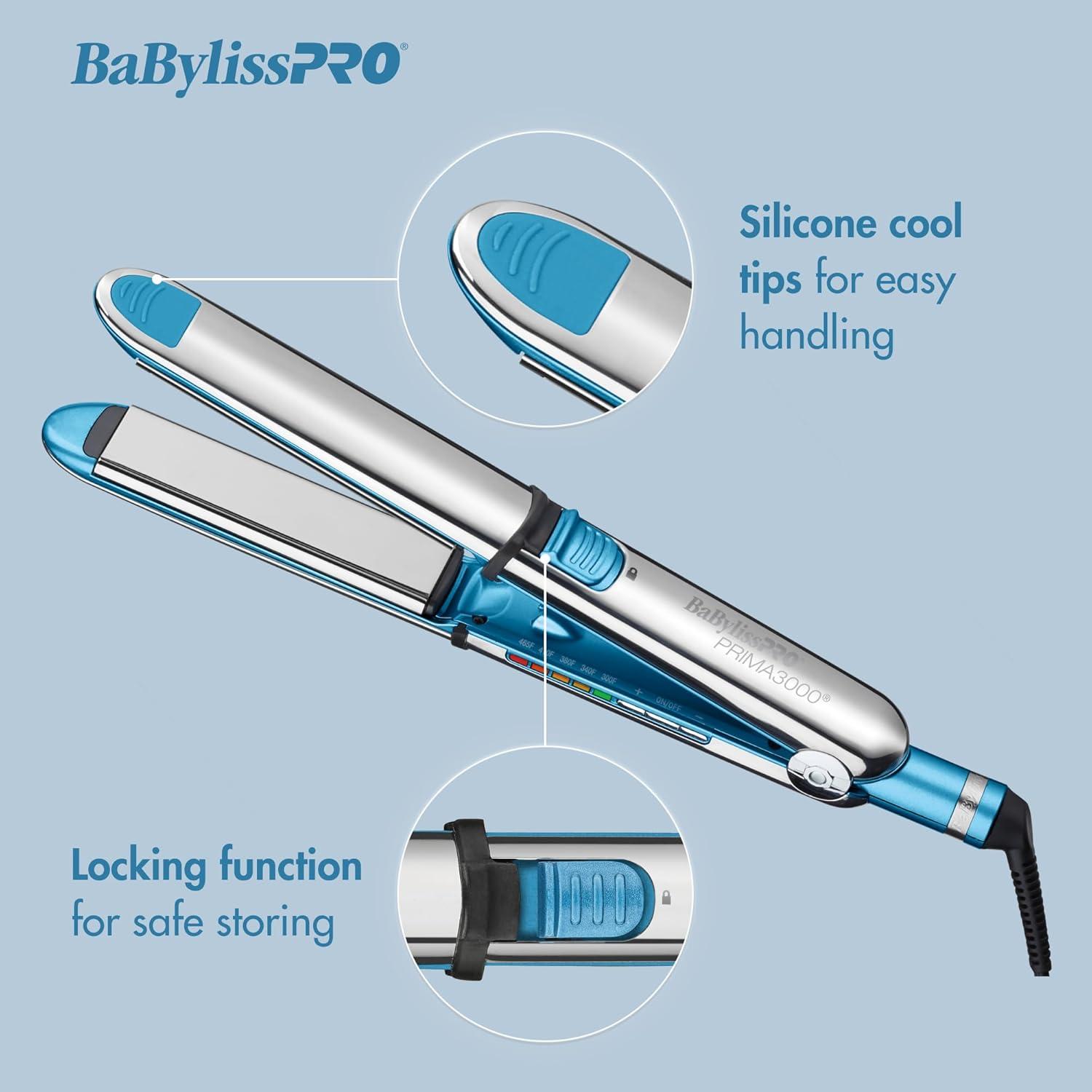 BaBylissPRO Nano Titanium Prima3000 Ionic Straightening Flat Iron - Blue - 1.25"