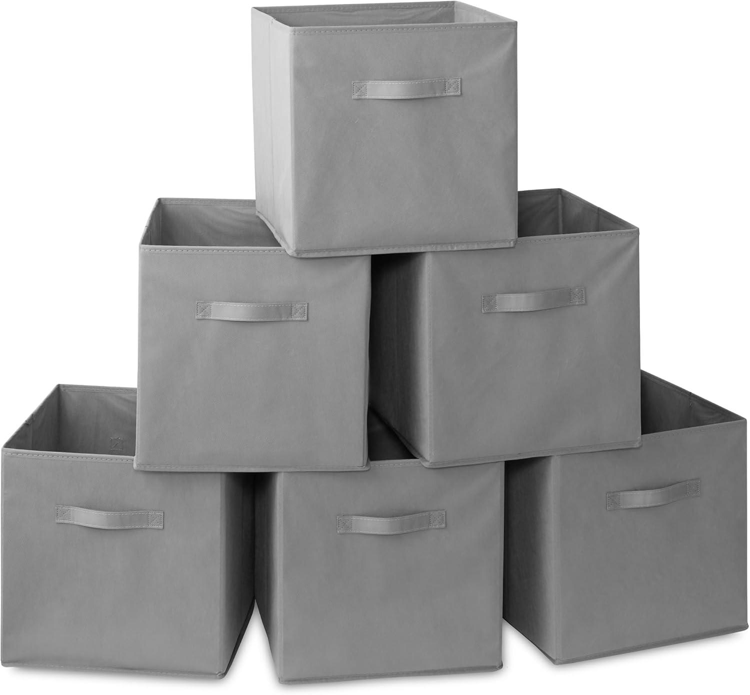 Casafield Set of 6 Collapsible Fabric Storage Cube Bins, Brown - 13" Foldable Cloth Baskets for Shelves and Cubby Organizers