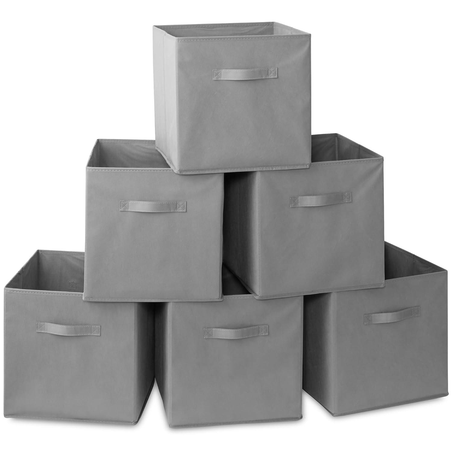 Casafield Set of 6 Collapsible Fabric Storage Cube Bins, Brown - 13" Foldable Cloth Baskets for Shelves and Cubby Organizers