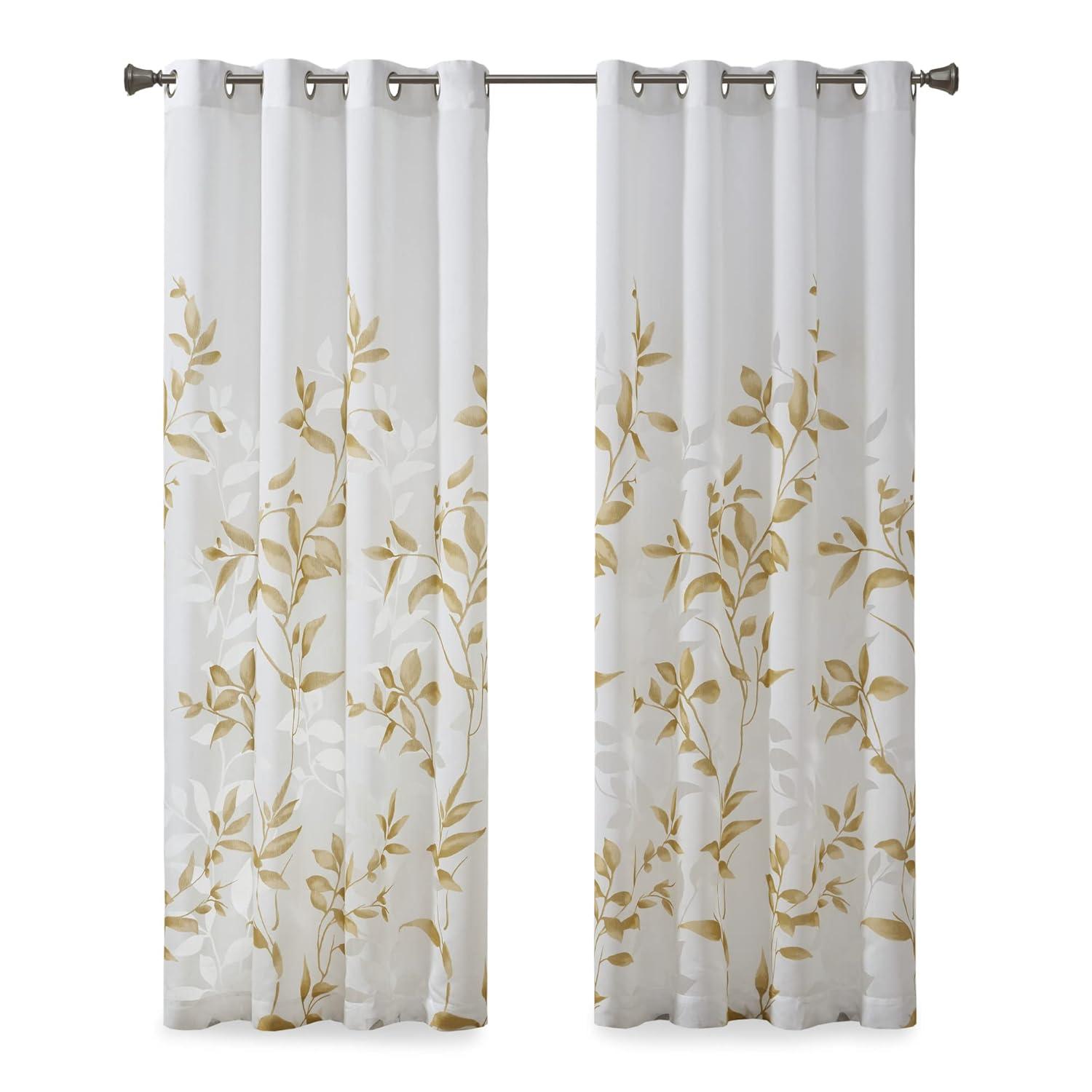 Madison Park Cecily Floral Printed Burnout Sheer Grommet Single Curtain Panel