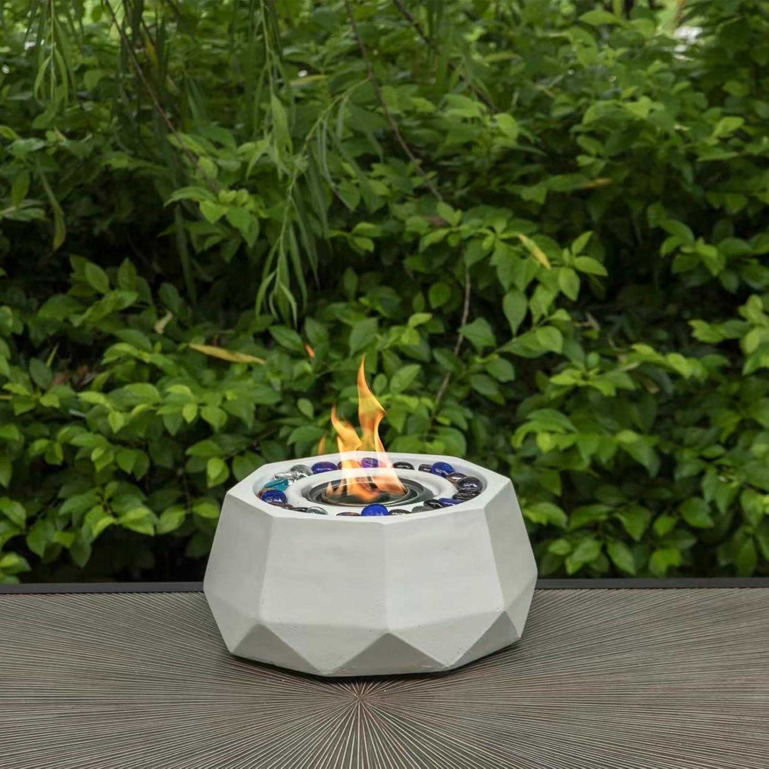 White Irregular Polygon Tabletop Fire Pit with Glass Beads