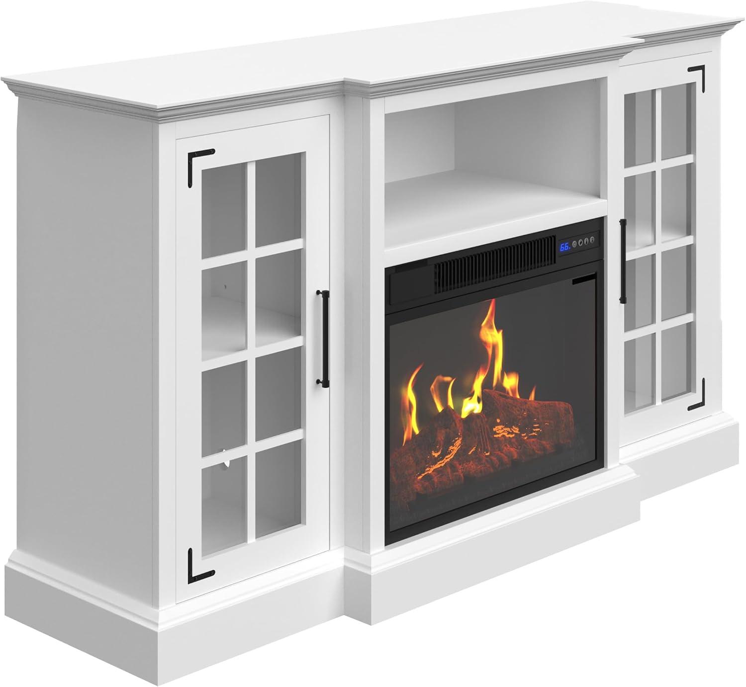 Homall Fireplace TV Stand for TVs up to 65" 3-Sided Glass Modern Media Entertainment Center with Cabniet Storage Adjustable Flame Color Fireplace,White