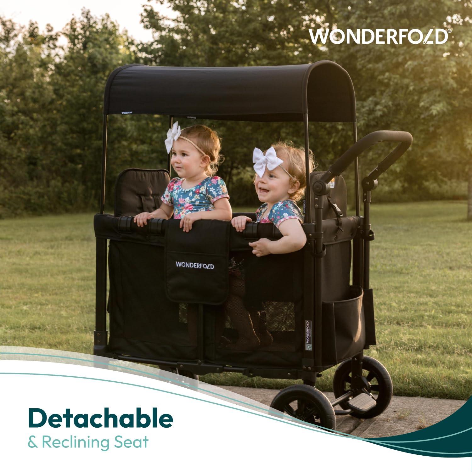 Wonderfold W2 Luxe Charcoal Gray Double Kids Stroller Wagon