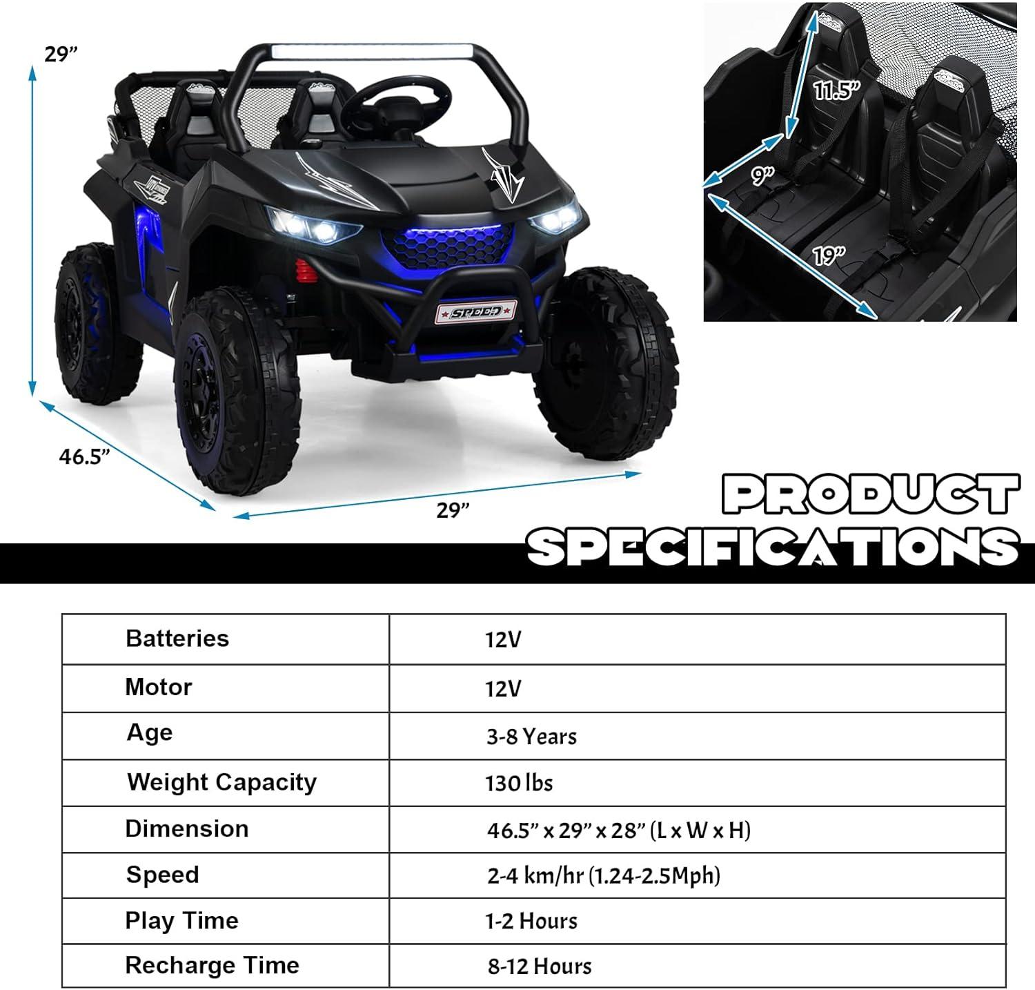 OLAKIDS 2 Seater Kids Ride On UTV, 12V Electric Truck Car with Remote Control, Children Battery Powered Vehicle with Music, 4 Wheels Suspension, Bluetooth, MP3, USB, FM, Horn (Dark)