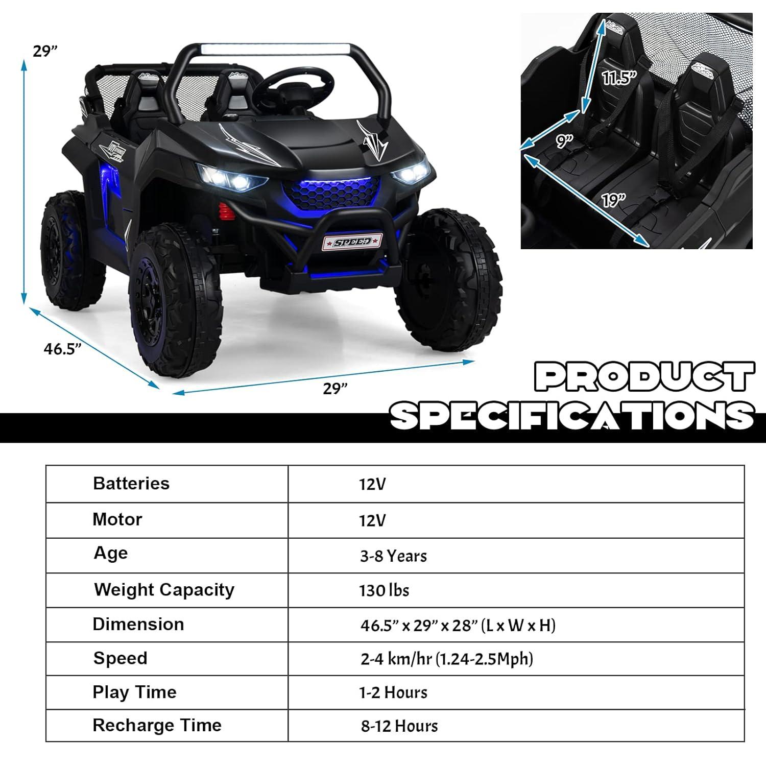 OLAKIDS 2 Seater Kids Ride On UTV, 12V Electric Truck Car with Remote Control, Children Battery Powered Vehicle with Music, 4 Wheels Suspension, Bluetooth, MP3, USB, FM, Horn (Dark)