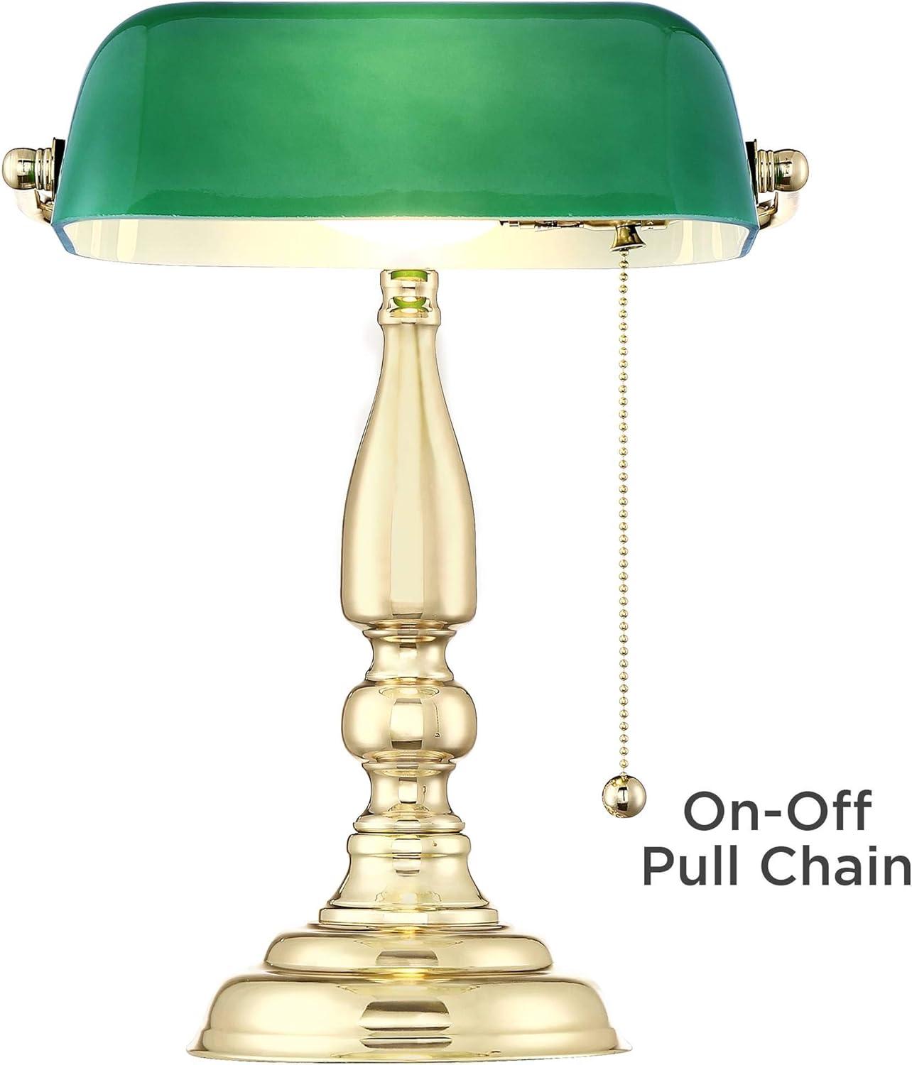 360 Lighting Hammond Traditional Piano Banker Desk Lamp 14" High Brass Plating Green Glass Shade for Bedroom Bedside Nightstand Office Kids House Home