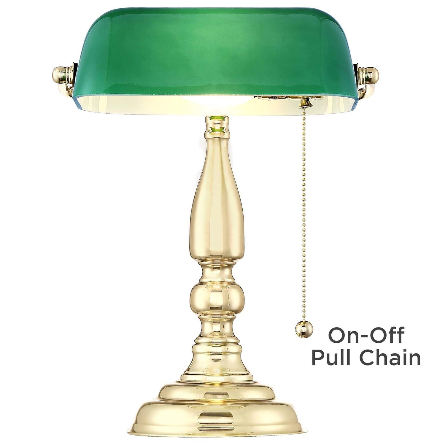 360 Lighting Hammond Traditional Piano Banker Desk Lamp 14" High Brass Plating Green Glass Shade for Bedroom Bedside Nightstand Office Kids House Home