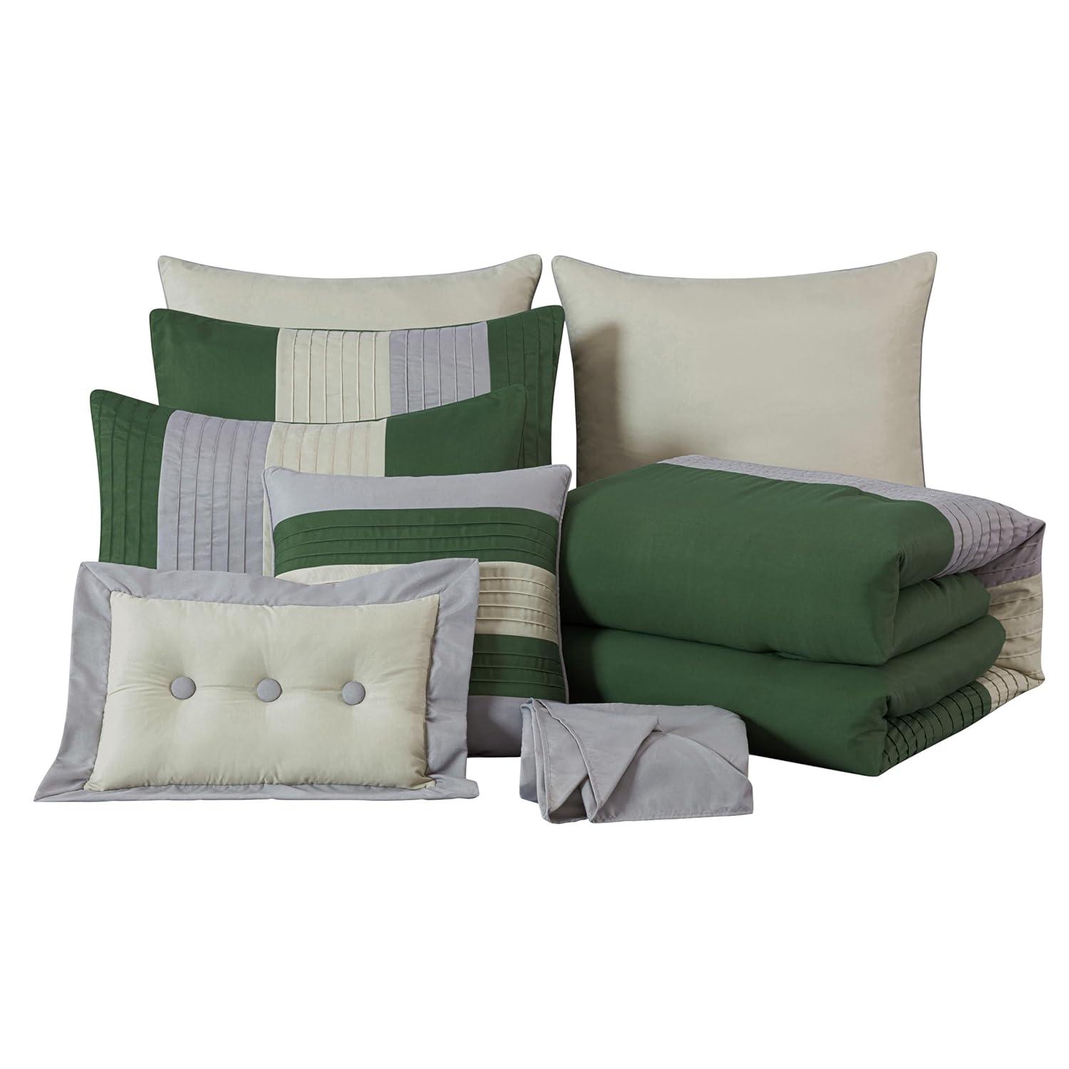 Pleated Stripe Microfiber Comforter Set