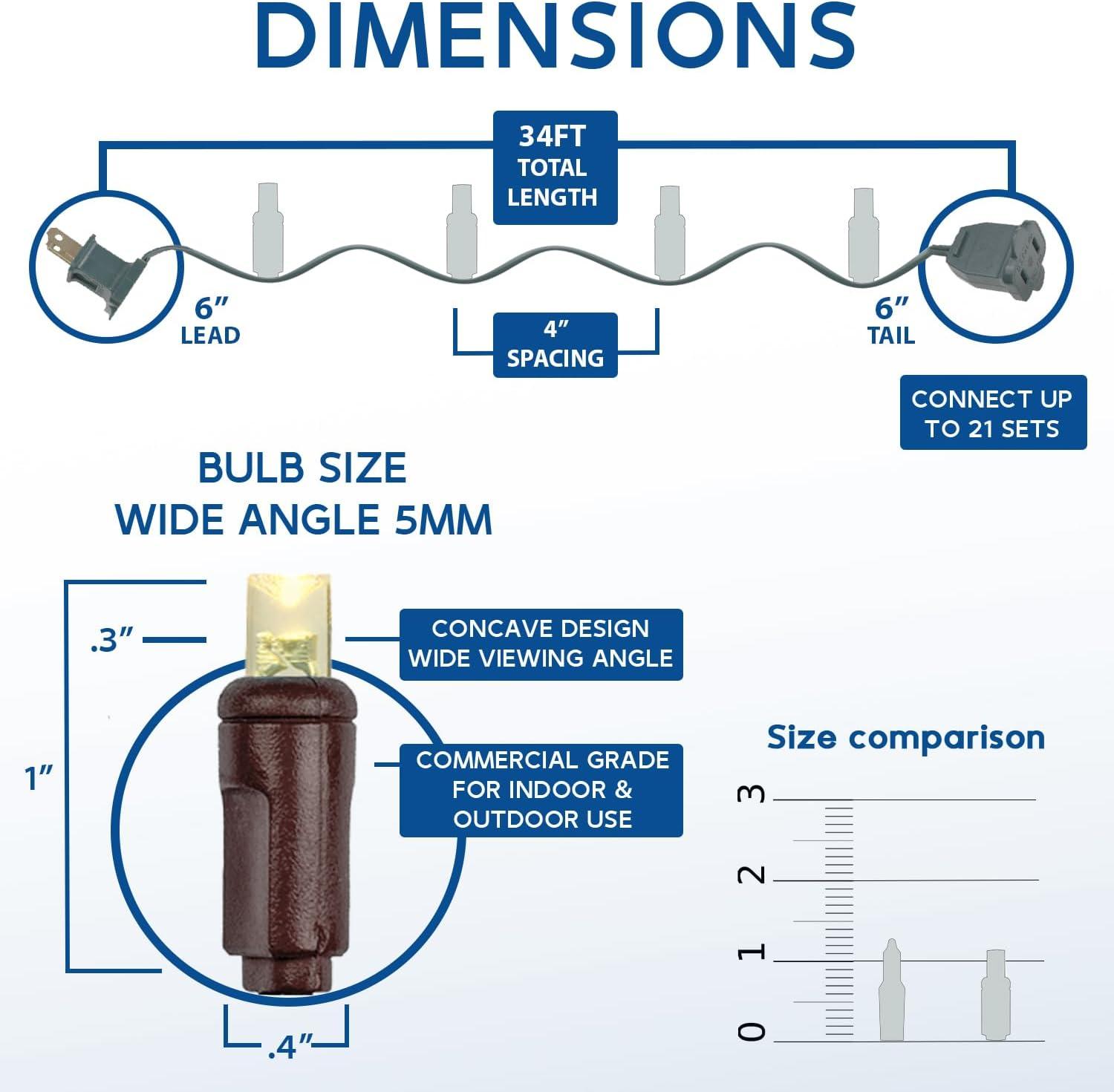 Novelty Lights Warm White 100 LED Christmas Mini Light Set (Brown Wire, 34 Feet)