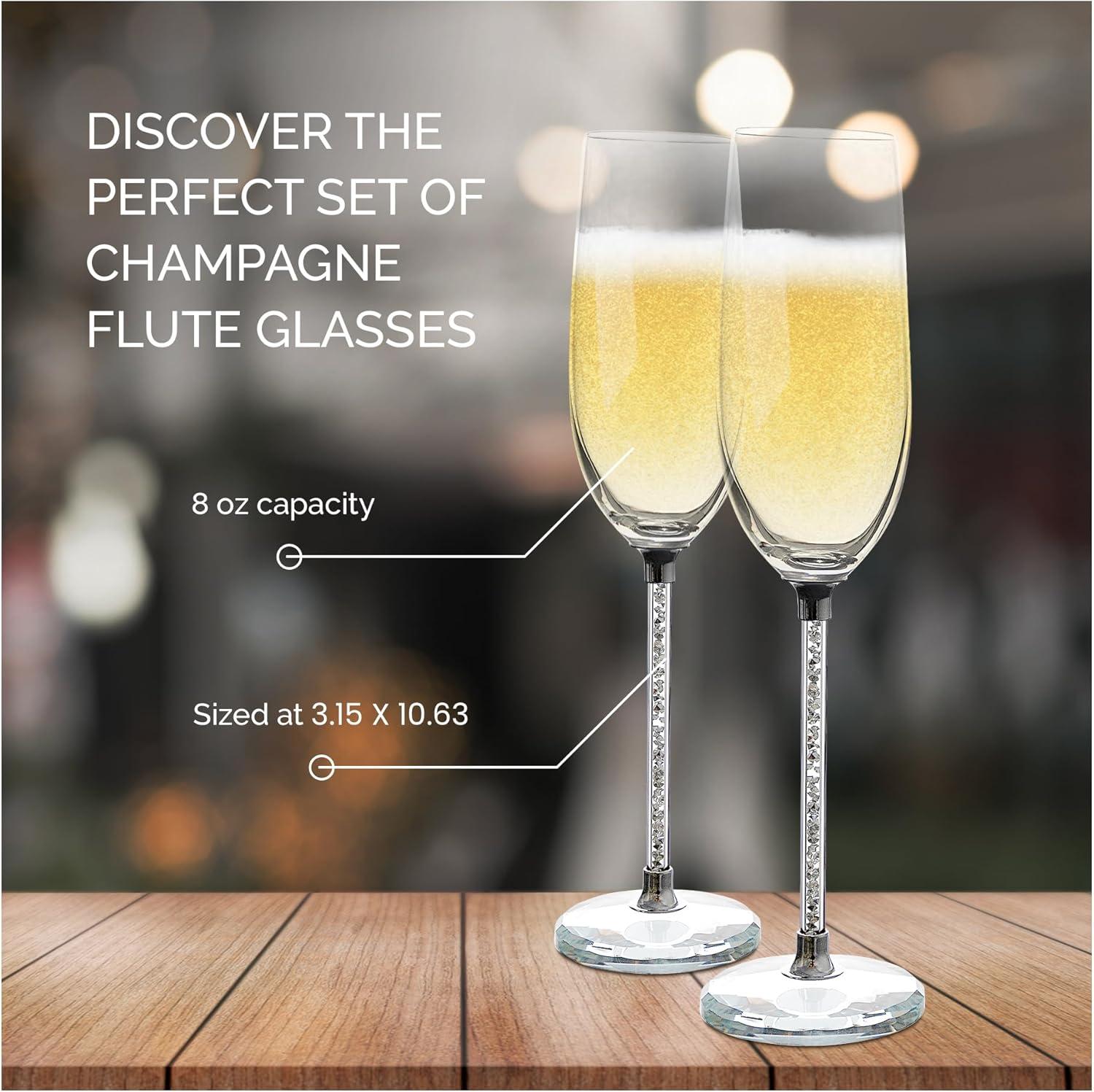 Elegant Gem-Encrusted 10" Champagne Flutes Set of 2