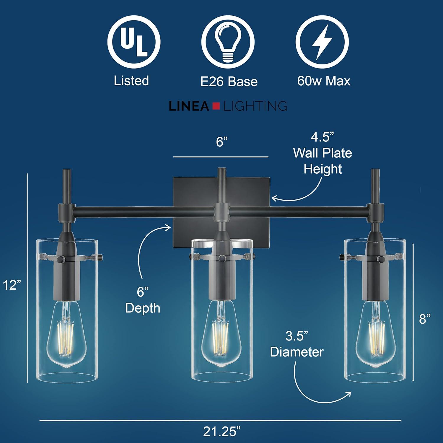Linea di Liara Effimero Modern Farmhouse Bathroom Vanity Lights Fixtures 3 Lights Over Mirror Matte Black Vanity Lights for Bathroom Light Fixtures Industrial Lighting Frosted Glass Covers, UL Listed