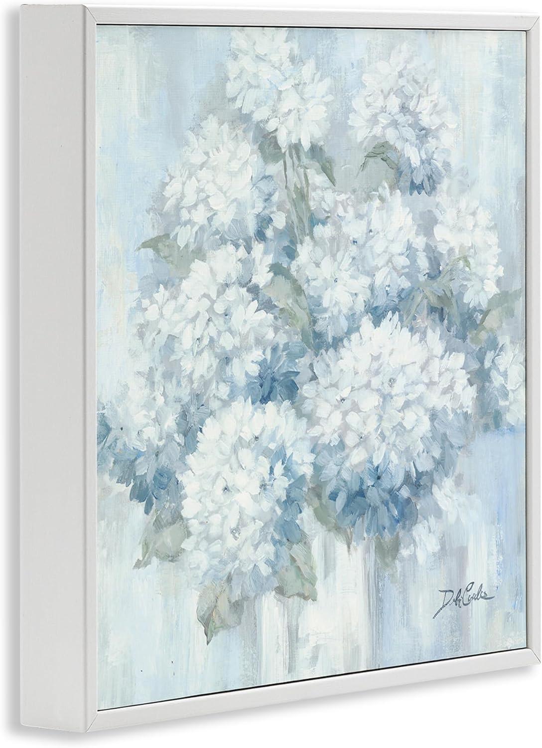 Soft Blue Hydrangea Painting Blooming Flower Petals White Framedd Giclee Texturized Art By Debi Coules