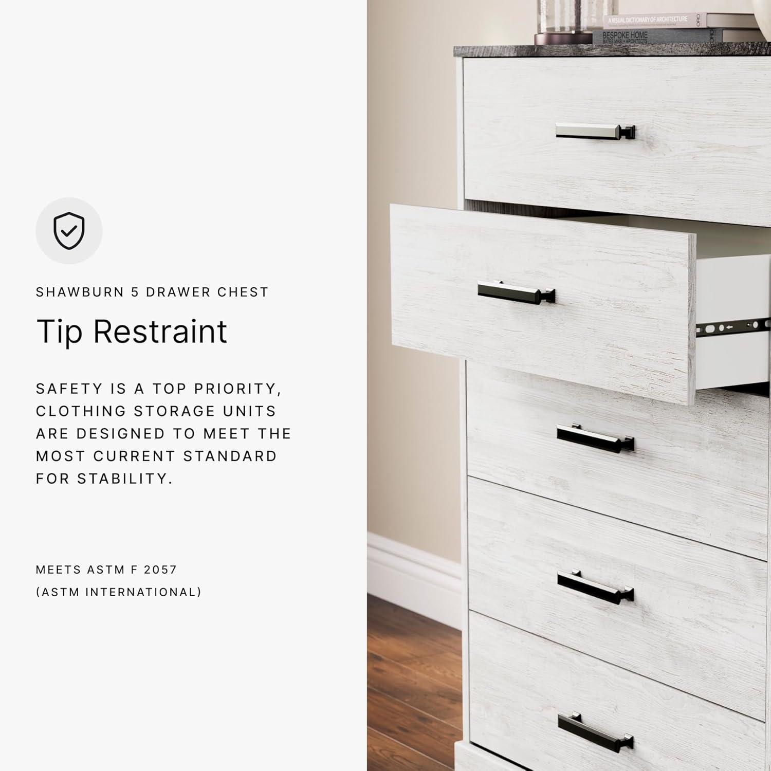 Signature Design by Ashley Casual Shawburn Chest of Drawers, Whitewash/Charcoal Gray