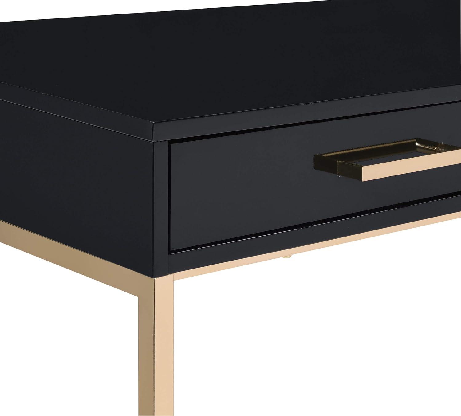 Alios Desk with Black Gloss Finish and Rose Gold Metal Frame
