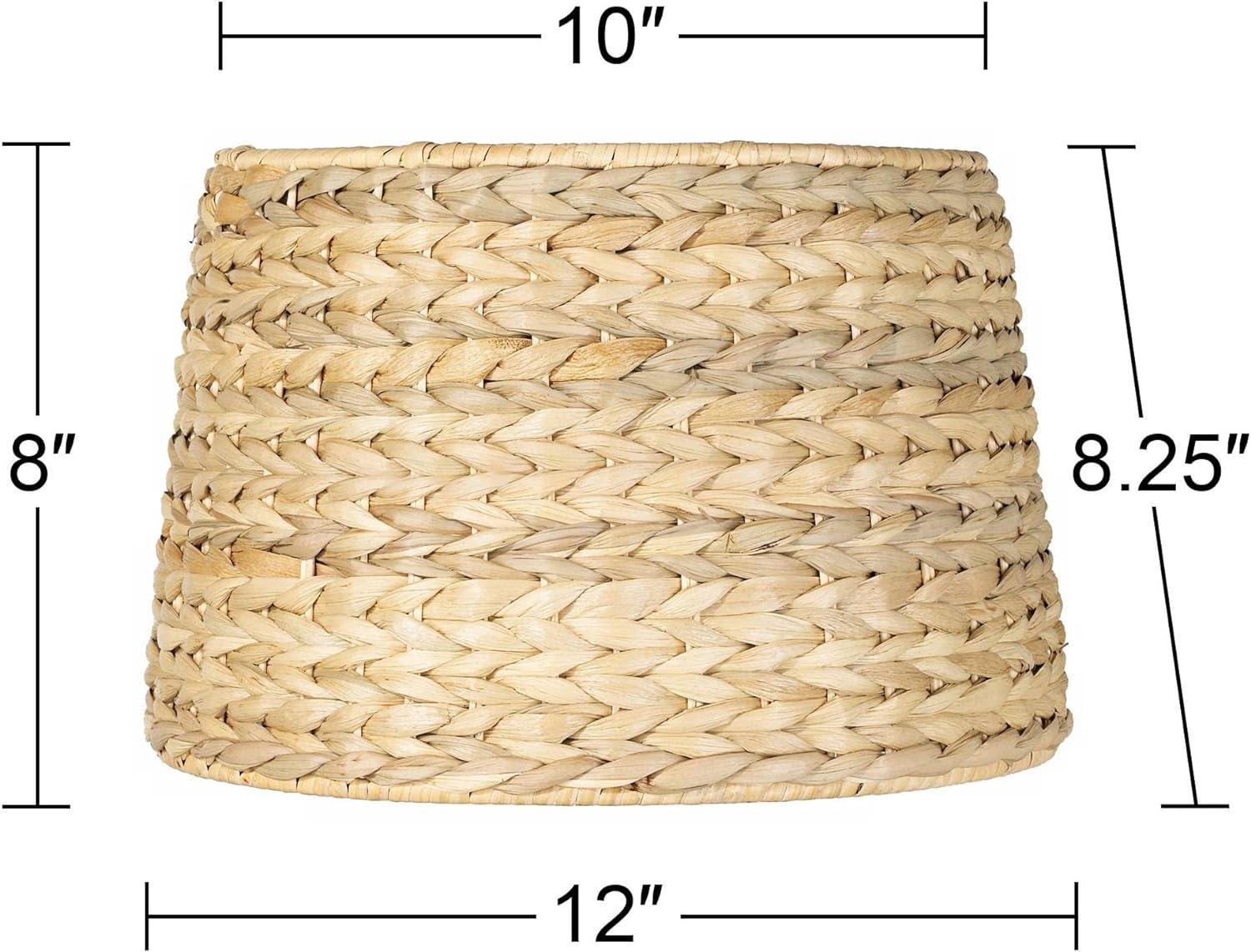 Springcrest Woven Seagrass Small Drum Lamp Shade 10" Top x 12" Bottom x 8.25" Slant x 8" High (Spider) Replacement with Harp and Finial