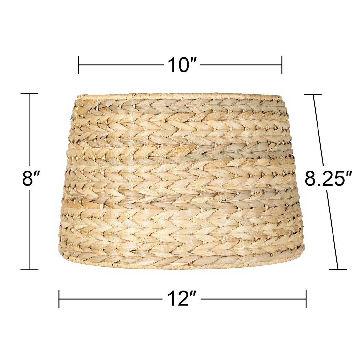Springcrest Woven Seagrass Small Drum Lamp Shade 10" Top x 12" Bottom x 8.25" Slant x 8" High (Spider) Replacement with Harp and Finial