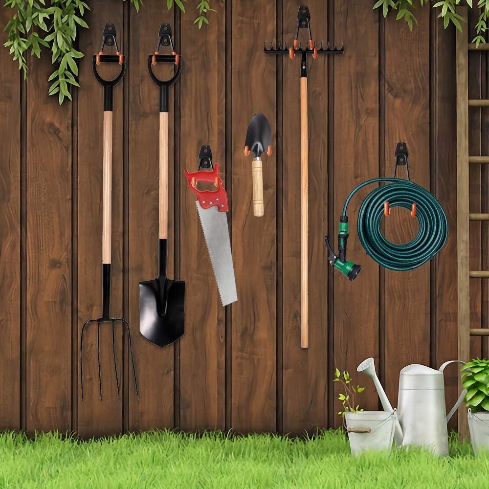 12 Pack Wall Storage Hooks with 2 Extension Cord Straps, Heavy Duty Tool Hangers for Utility Organizer, Wall Mount Holders for Garden Lawn Tools, Ladders Hanger