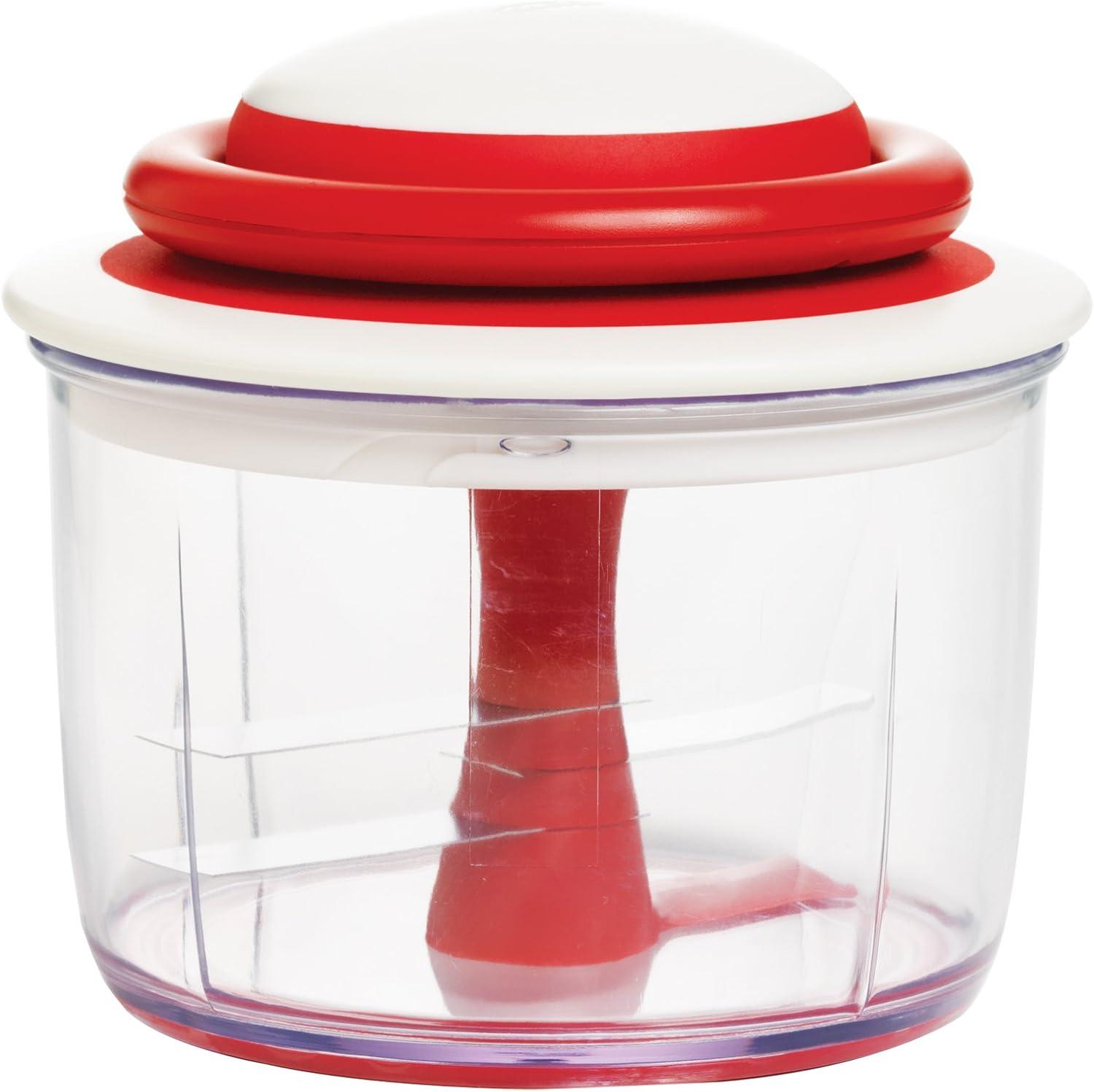 Cherry Red Hand-Powered Veggie Food Chopper with Metal Blades