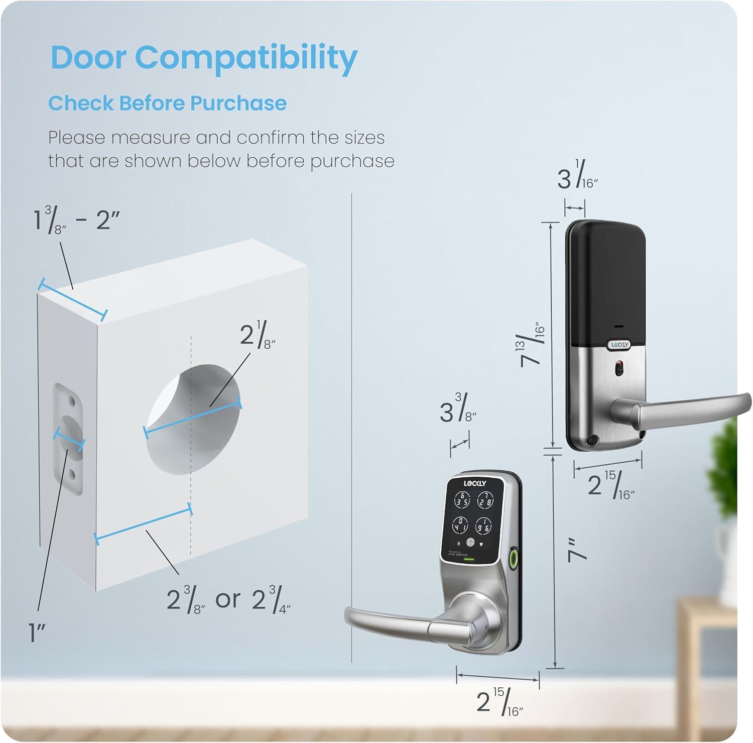Lockly Secure Pro Latch Wi-Fi Smart Locks Satin Nickel Smart Lock Electronic Handle with Wifi Bluetooth and Fingerprint Touchscreen Keypad