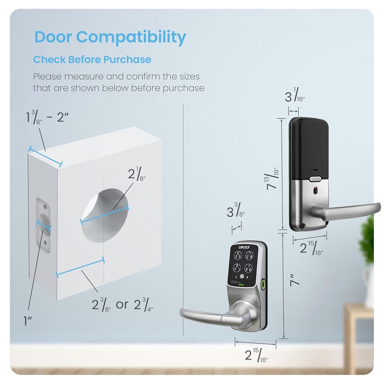 Lockly Secure Plus Bluetooth Smart Door Lock, Keyless Entry with PIN Genie® Digital Keypad, 3D Biometric Fingerprint Sensor Front Door Lock with Handle, Voice Control & Auto Lock - Latch Edition