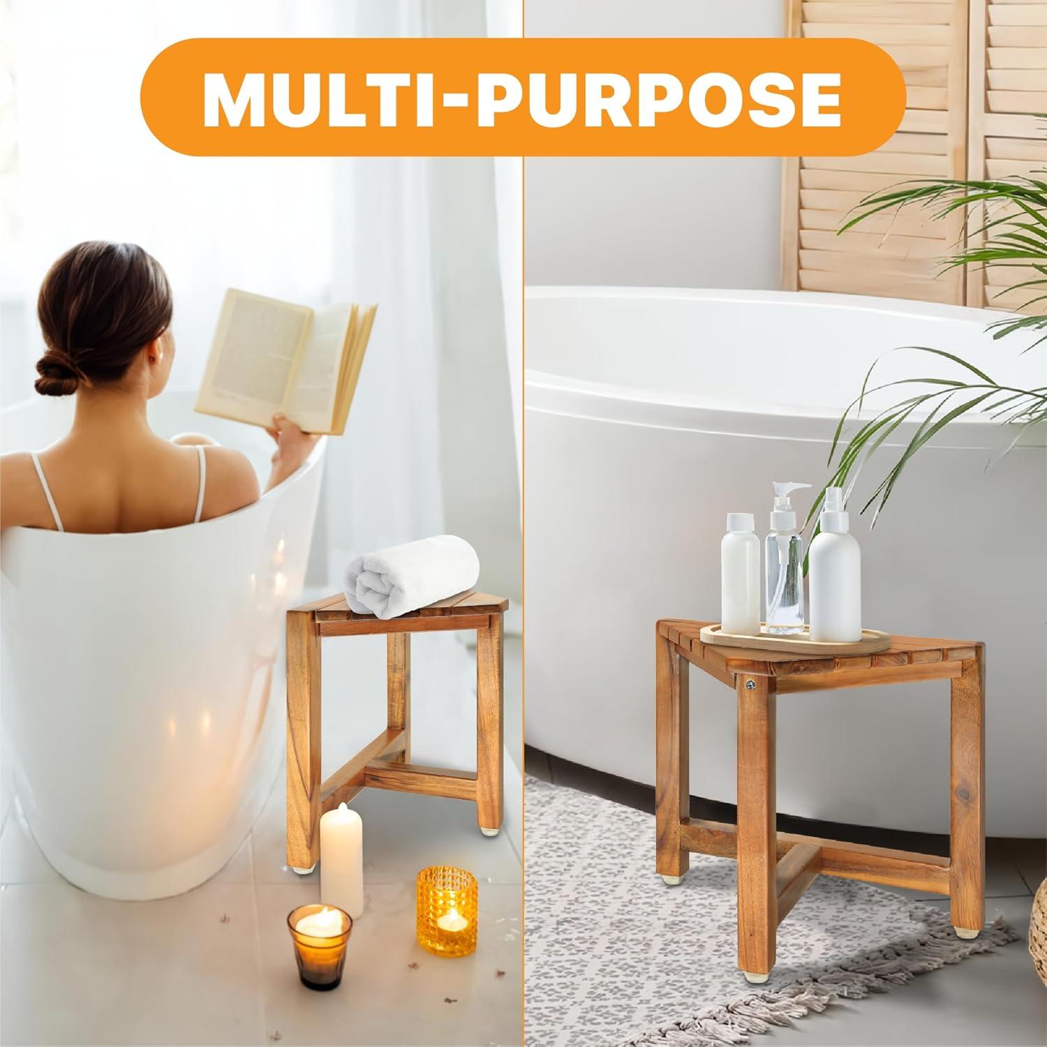 12 in Shower Foot Rest – Small Corner Bathroom Bench, Shower Stool for Shaving Legs, Spa Foot Rest, Compact Bath Seat for Small Shower Spaces