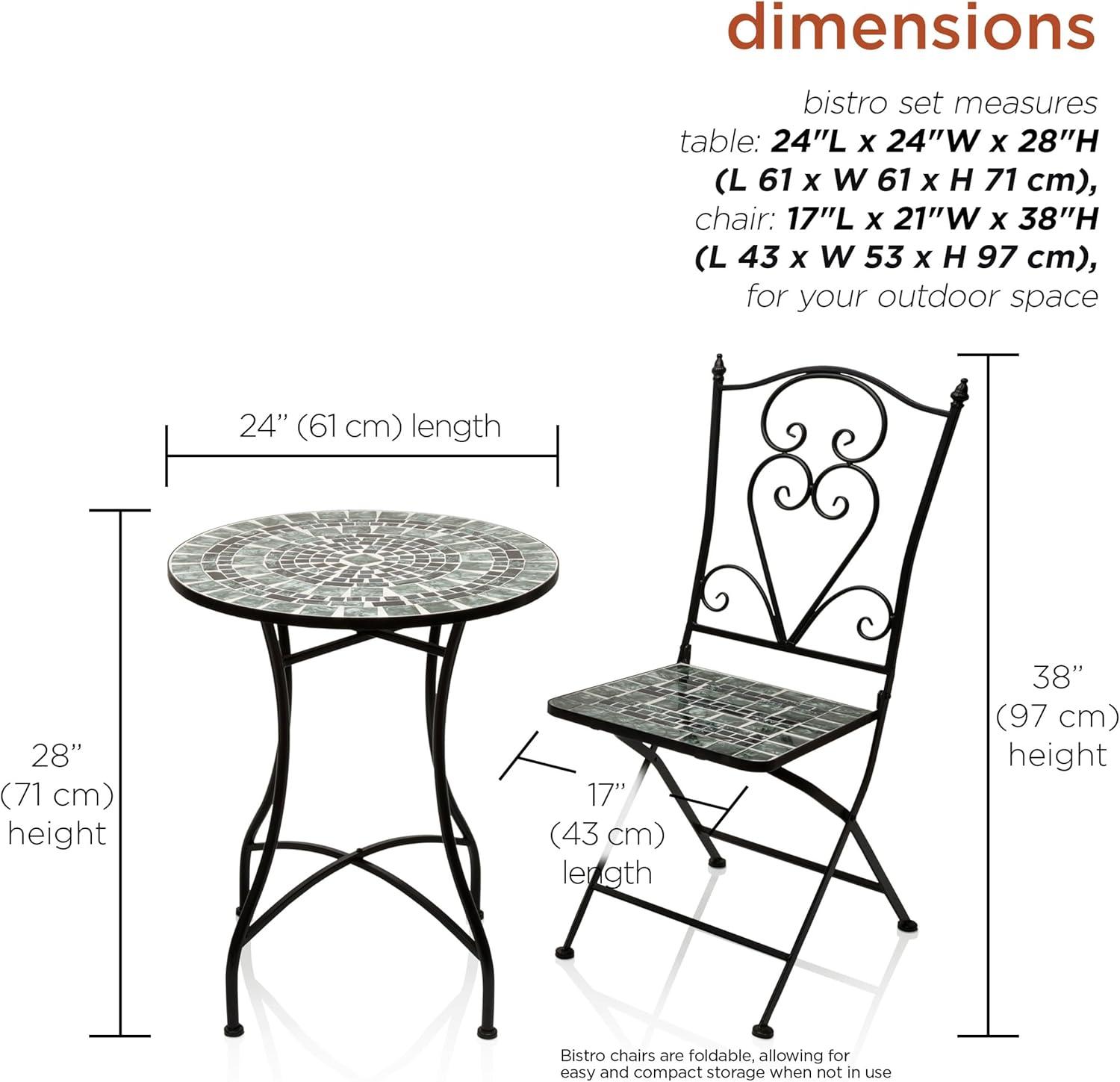 Alpine Corporation 3-Piece Metal Mosaic Tile Bistro Set, Green & Black