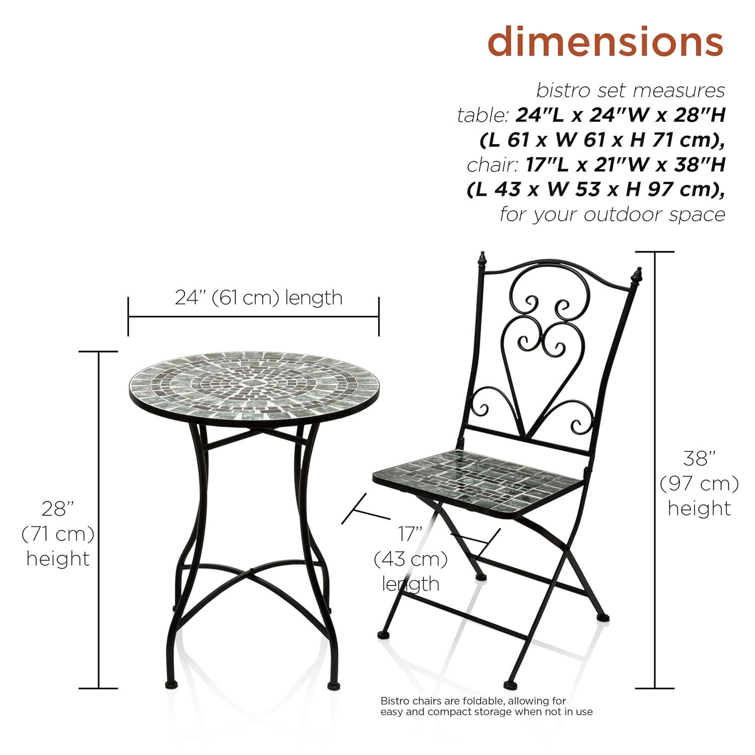Alpine Corporation 3-Piece Metal Mosaic Tile Bistro Set, Green & Black