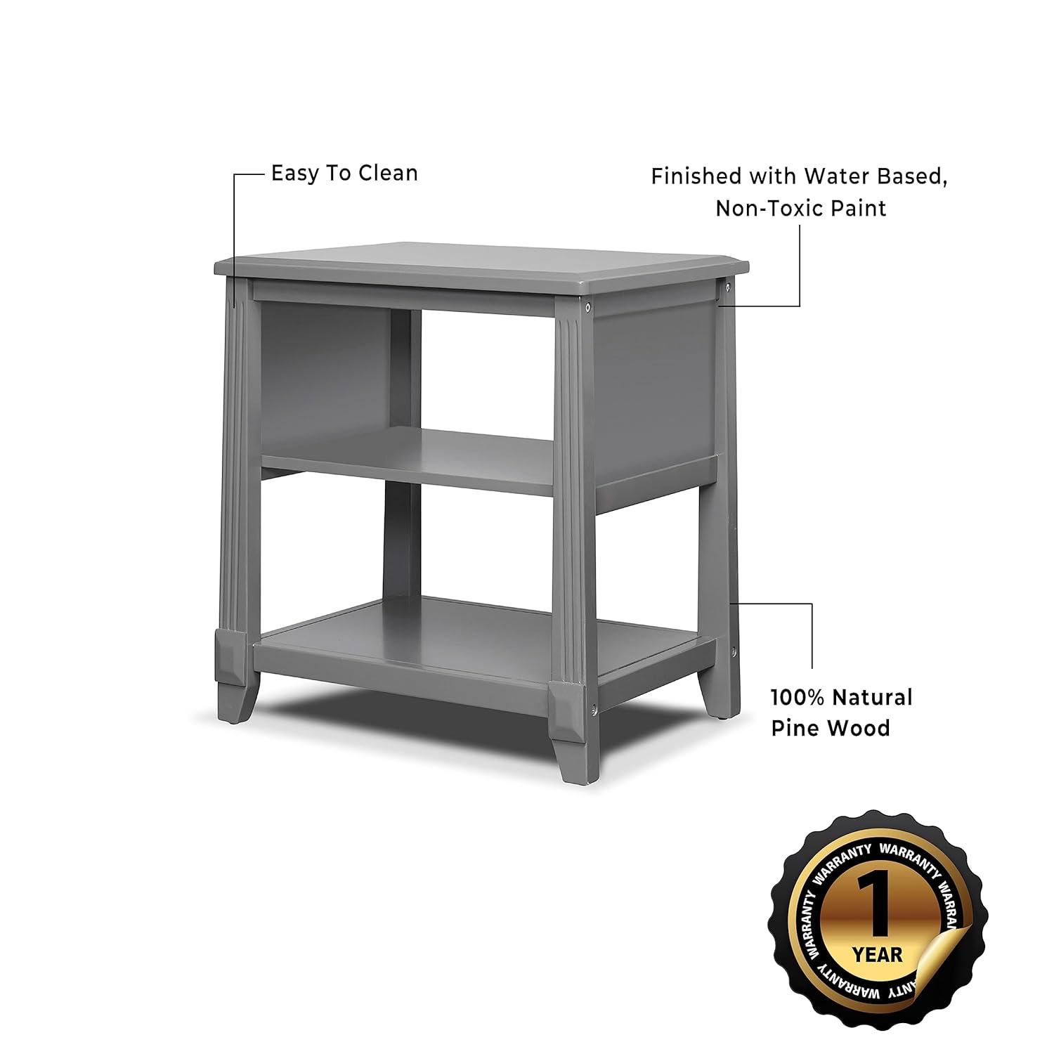 Berkley Solid Wood Gray Nightstand with Open Shelf for Nursery