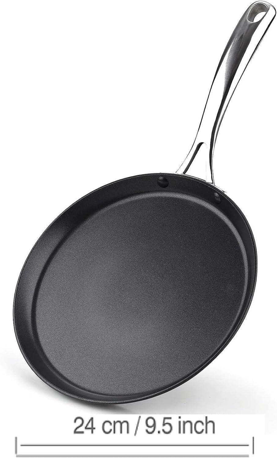 Cooks Standard 9.5-inch Crepe Pan Nonstick Hard Anodized, Dosa Tortilla Omelet Pan Pancake Flat Skillet Tawa Griddle, Black