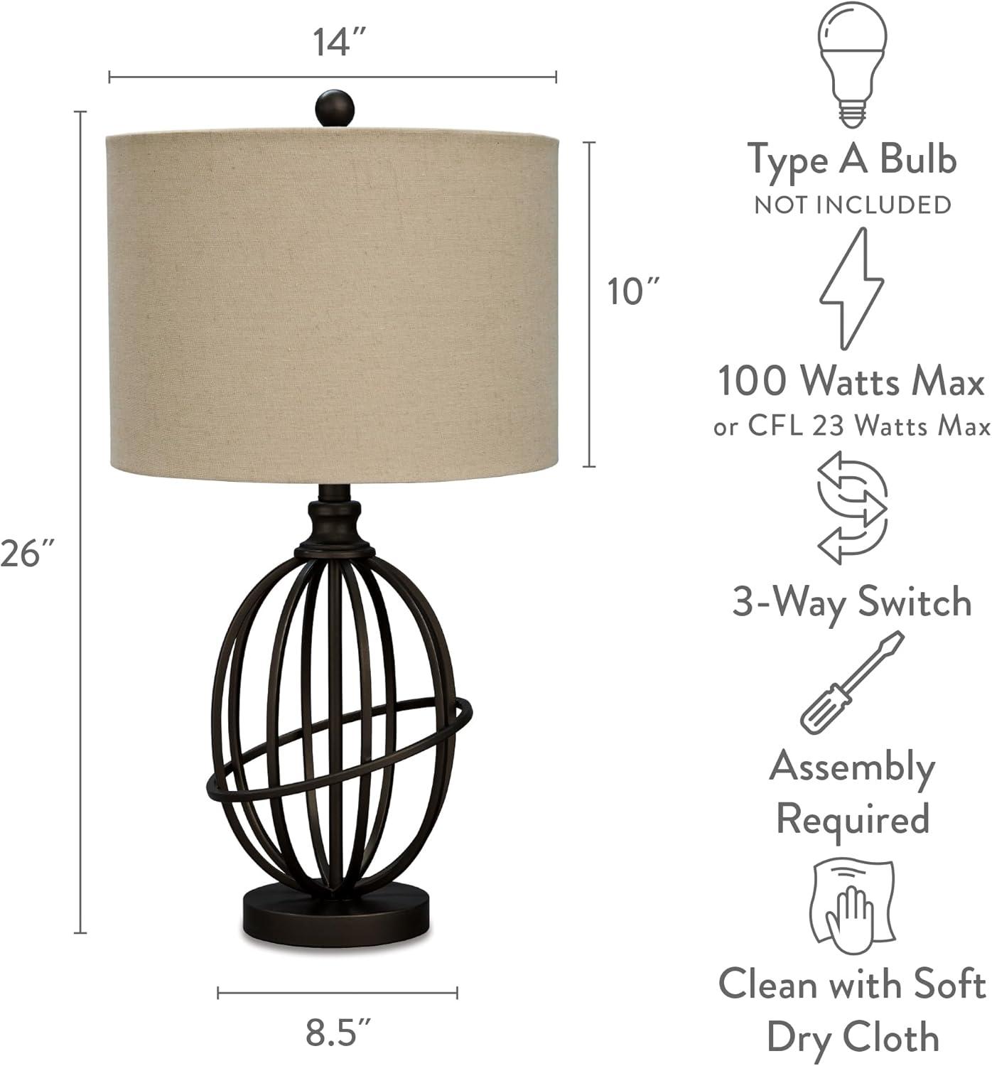 Manasa Metal Table Lamp Antique Brass - Signature Design by Ashley: 3-Way Switch, Linen Shade, for Living Room & Nightstand