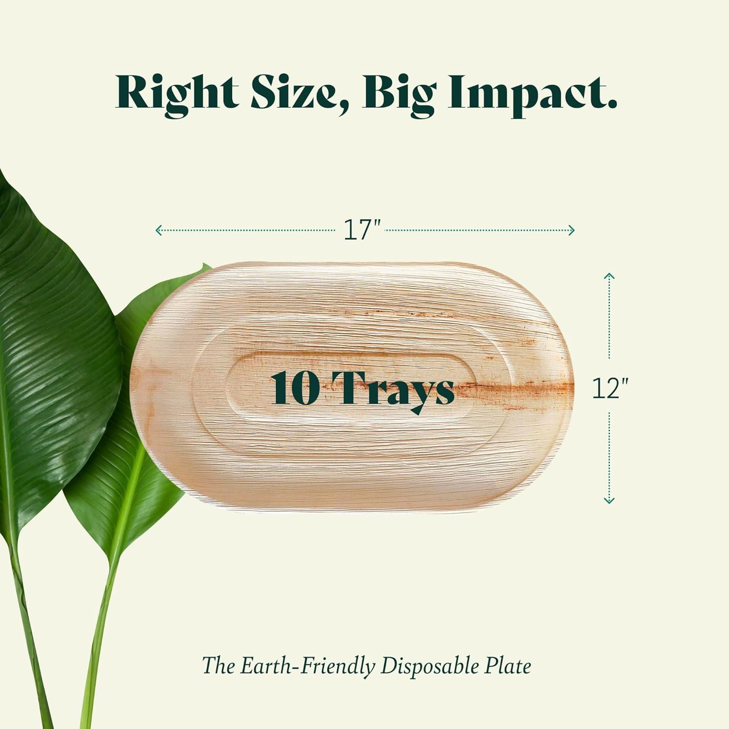 Chic Leaf Disposable Palm Leaf Trays, 17" x 12", 10 Pack, Compostable, Eco-Friendly Platters Charcuterie Board