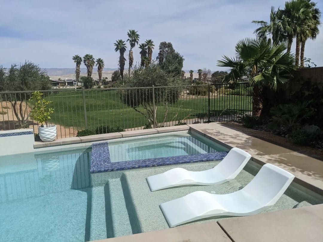 Aqua Outdoors Pool Chaise Lounge Chairs for Ledge & Shelf, Water-Weighted Pool Lounger for Depths Up to 9”, No Screw Plugs & Tools Needed, White Granite Ledge Lounger, Set of 2