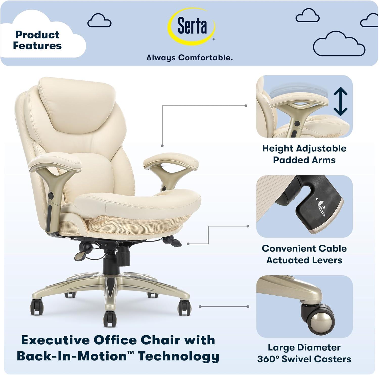 Ivory Bonded Leather Ergonomic Executive Chair with Back in Motion Technology