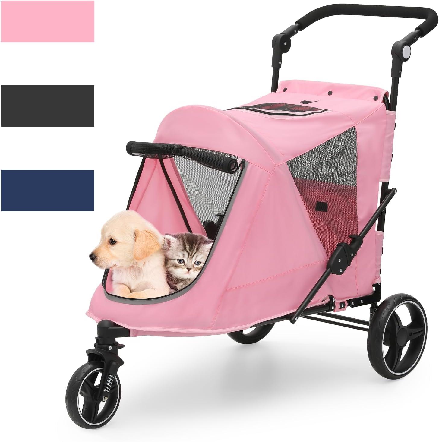 Magshion 3 Wheel Dog Stroller, Pet Stroller for Small Medium Dogs & Cats (Pink)